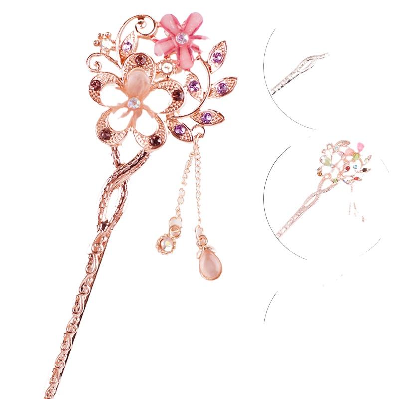 1PC Hair Sticks Rhinestones Crystal Flowers Women Headdress Elegant Hairpins Headwear Hair Jewelry Hair Clip