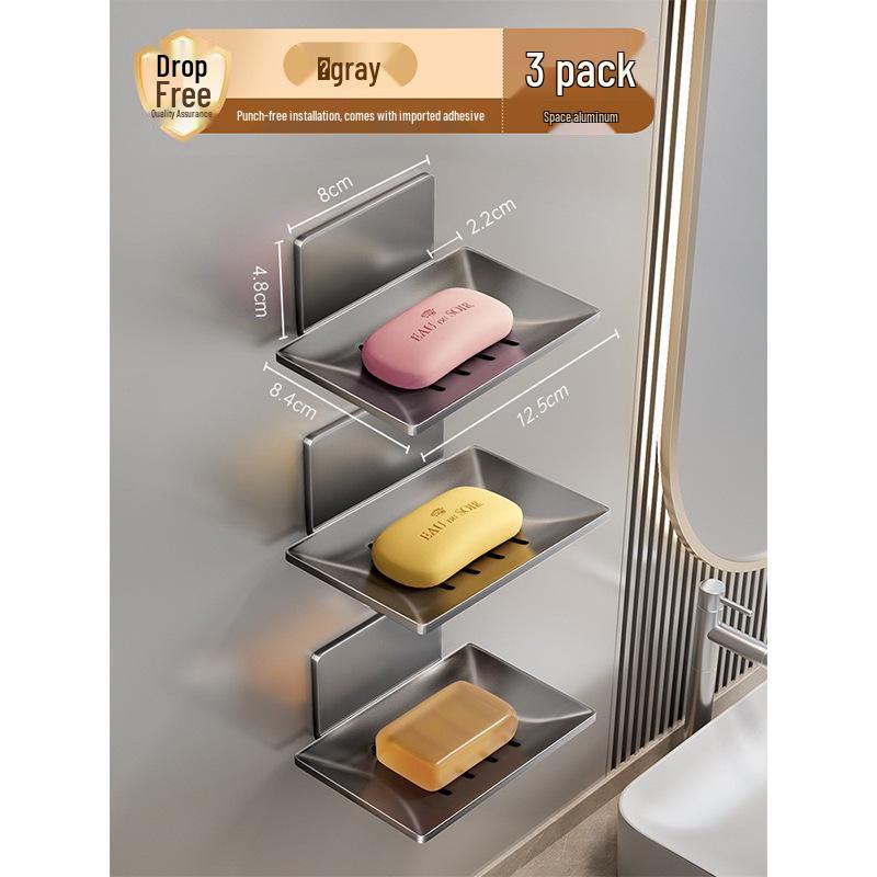 Алюминиевая настенная мыльница цвета «оружейный серый» - Креативный сливной держатель без сверления для хранения в ванной комнате