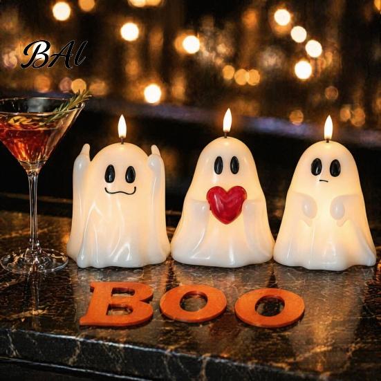 Kid Friendly Halloween Gifts Ghost Flameless Candle, Cute Holding BOO Letter Tealight, Haunted House Party Supplies Battery Operated LED Flickering