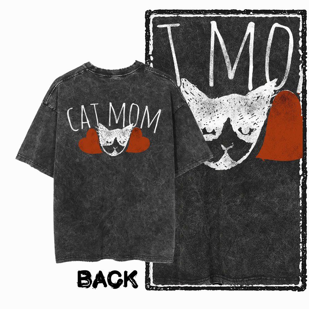 G Back Print Acid Washed Cotton oneck Cat Graphic Unisex Tshirt   Streetwear Big Size Cool Vintage Unisexs Tee Tshirt