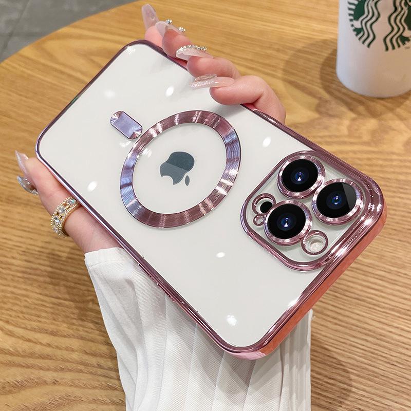 Чехол для iPhone Apple 16 Pro Max с магнитным поглощением: Гальваническое прозрачное силиконовое покрытие для 11, 12, 14 и 15