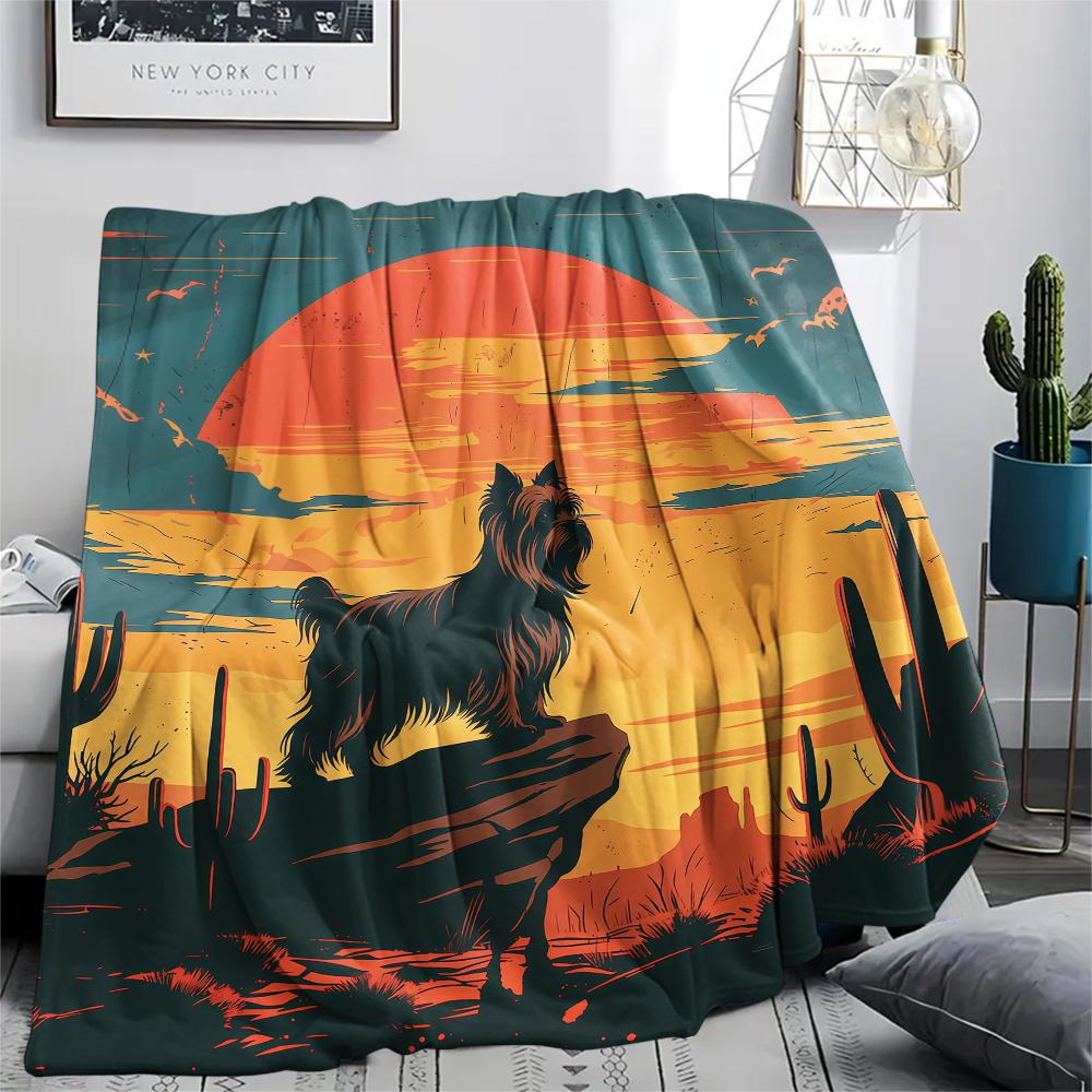 Sunset small animals Print Flannel Blanket,High quality Comfortable for All Seasons,Home Decor,Warmth and Comfort,Perfect for Christmas Gifts