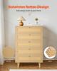 5 Drawer Rattan Dresser, Modern Closet Dresser for Bedroom, Natural Rattan Chest of Drawers with Metal Handles & Wooden Legs, Chest Clothing Organizer