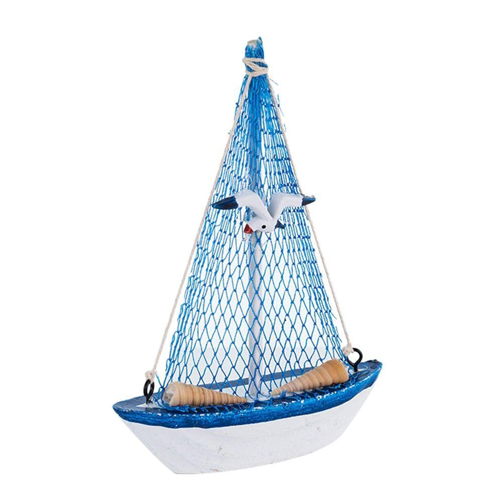 Wood Sailing Boat Model Mediterranean Style Miniature Boat Figurine  Office Room Livingroom