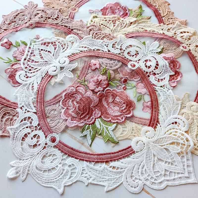 NEW Oval Mesh Rose Flower Embroidery Table Place Mat Cloth Coaster Placemat Christmas Kitchen Table Decoration and Accessories