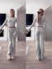 Women's Casual Tracksuit: Round Neck, Long Sleeve, Low Waist Flared Pants