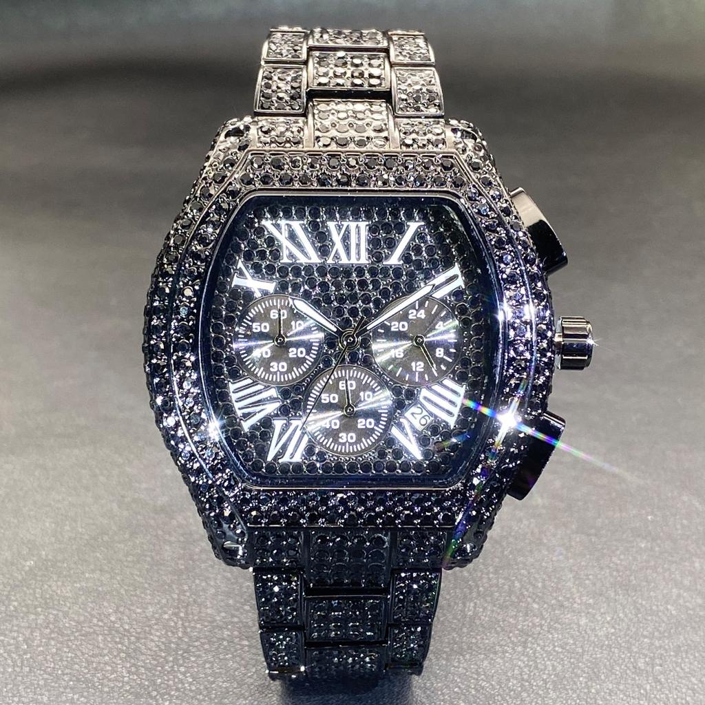 Watch, Hip Hop Men's Full Diamond Multifunction Timing Luminous Wine Barrel Quartz Watch