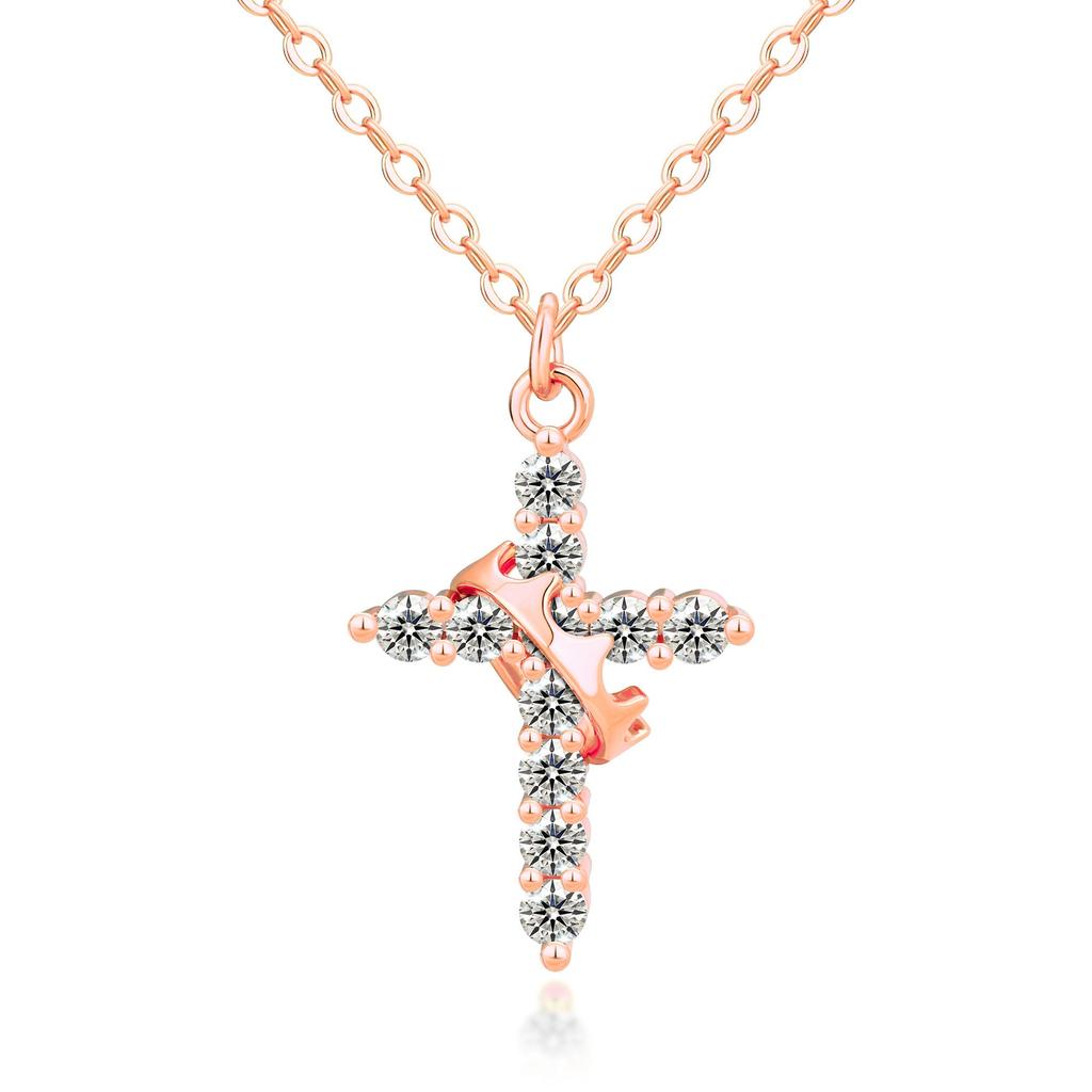 Crown Cross Rhinestone Inlaid Fashion Clavicle Necklace for Women