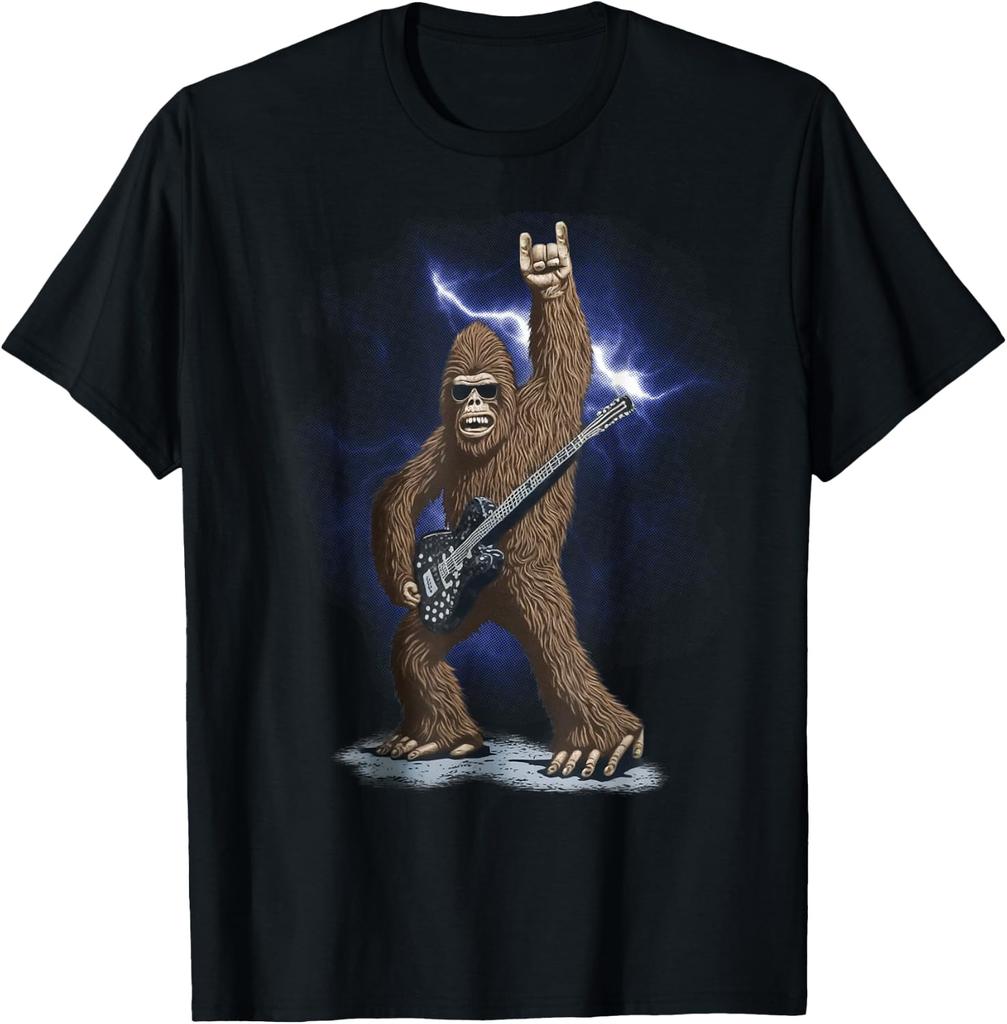 Rock And Roll Bigfoot Sasquatch Playing on guitar Sunglasses T-Shirt