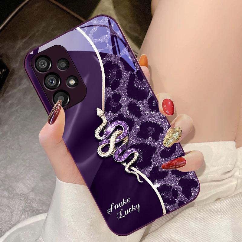 Пятнистая Змея Розовая Для Samsung Galaxy S10 4G S20 11E 30 S21 22 S24 Fe Pro S23 S25 Ultra 5G S9 Закаленное Стекло Чехол для Телефона
