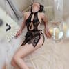 China Dress Sexy Black White Red Sexy Extreme Babydoll Lingerie One Piece Mini Skirt Lace Slit Costume Cute Moe Photography Set of 2 [RPFLQ]