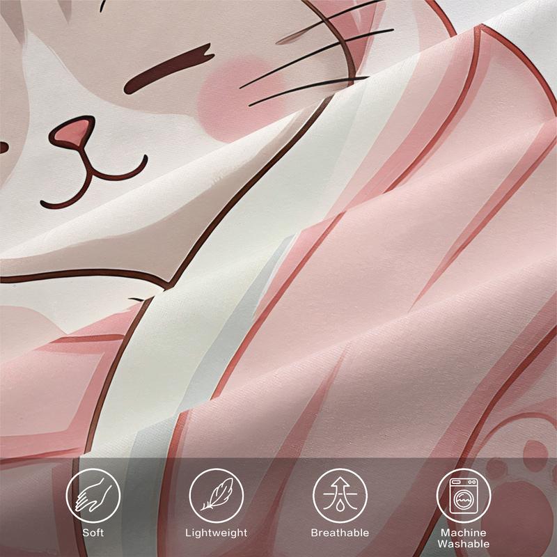 Kawaii Cat Print Duvet Cover Set Cute Sleepy Cat Wrapped In Blanket Bedding Set Cozy Soft Quilt Cover Set For Bedroom Home Decor