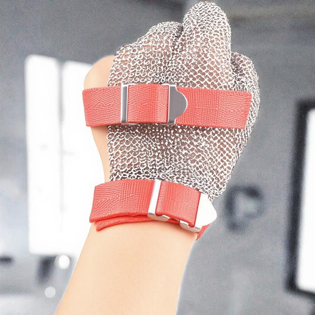 3-Finger Stainless Steel Anti-Cut Resistant EN388 5 ANSI 9 Certified Chainmail Glove for Butcher Use