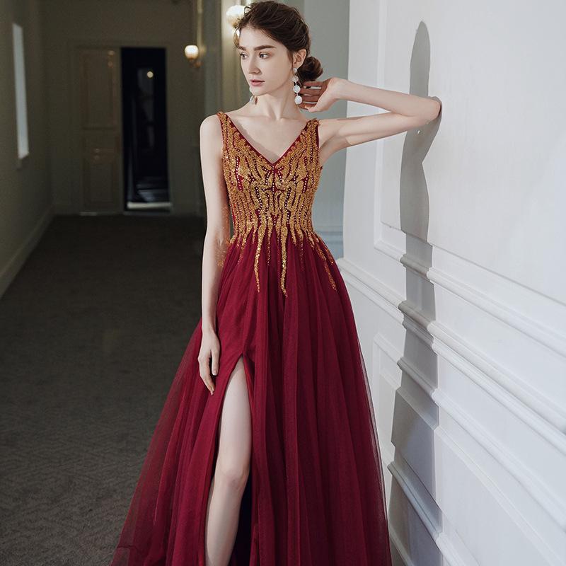 Annual Meeting Dress Women's 1011 New Birthday Party Skinny Sexy Halter Sequins Banquet Host Evening Dress