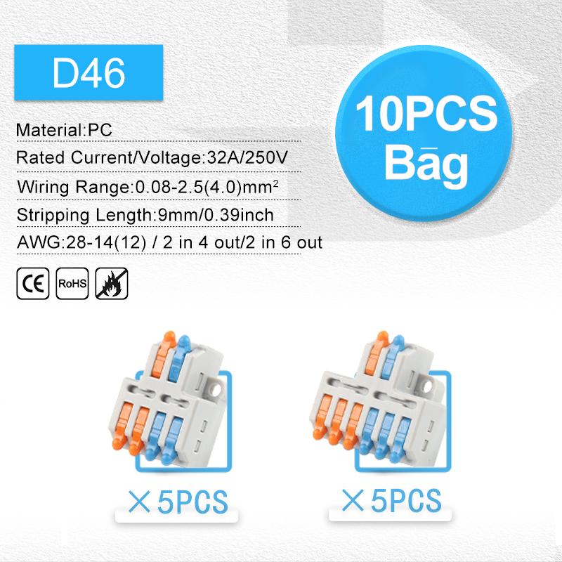 Мини-быстрый разветвитель стыковой 2 в 4/6 выводов разъем провода компактный кабельный клеммный блок с крепежным отверстием для дома AWG 28-12