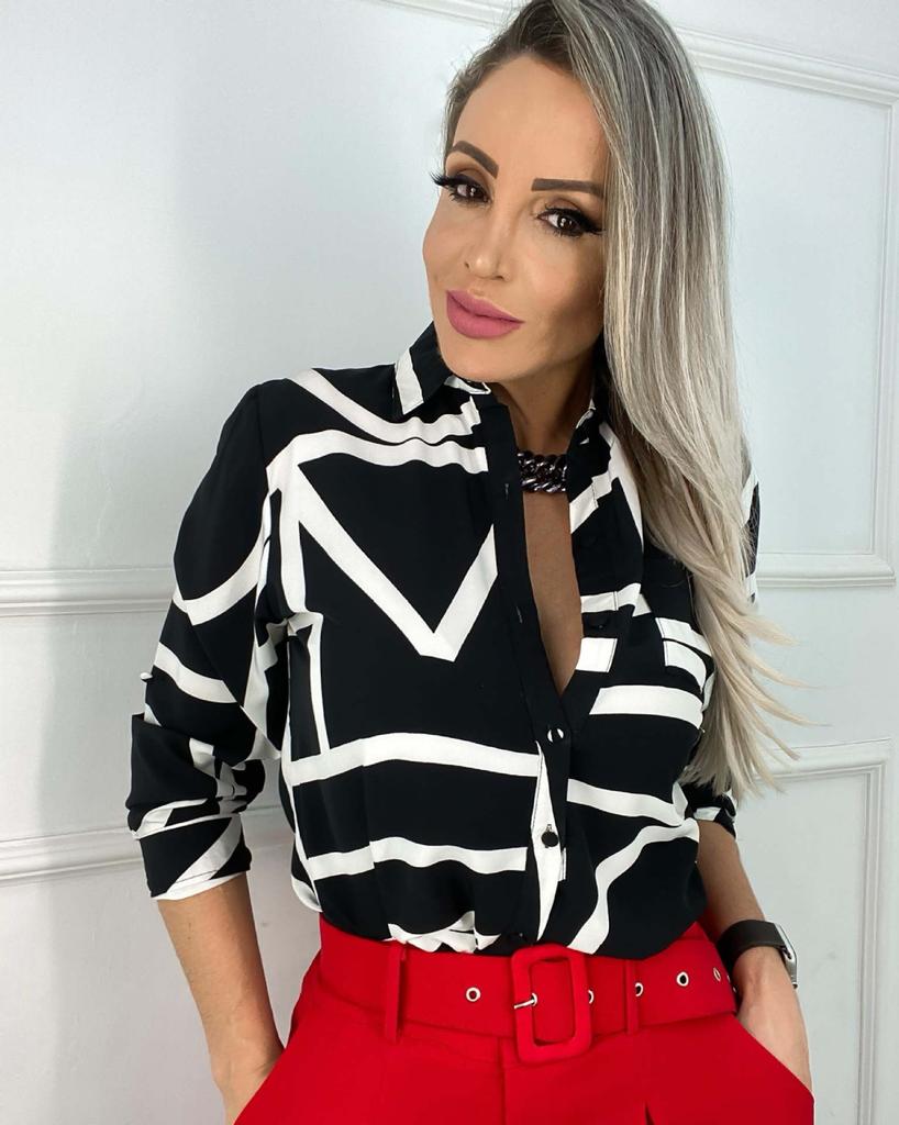 Женская блузка с принтом на пуговицах, рубашка с длинным рукавом для женщин