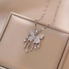 Zircon Tassel Butterfly Necklace for Women 2023 New Fashion Stainless Steel Chain Jewelry Wedding Party Accessories