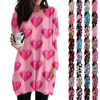 Женский модный повседневный топ с длинным рукавом и круглым вырезом ко Дню святого Валентина с принтом в виде сердца