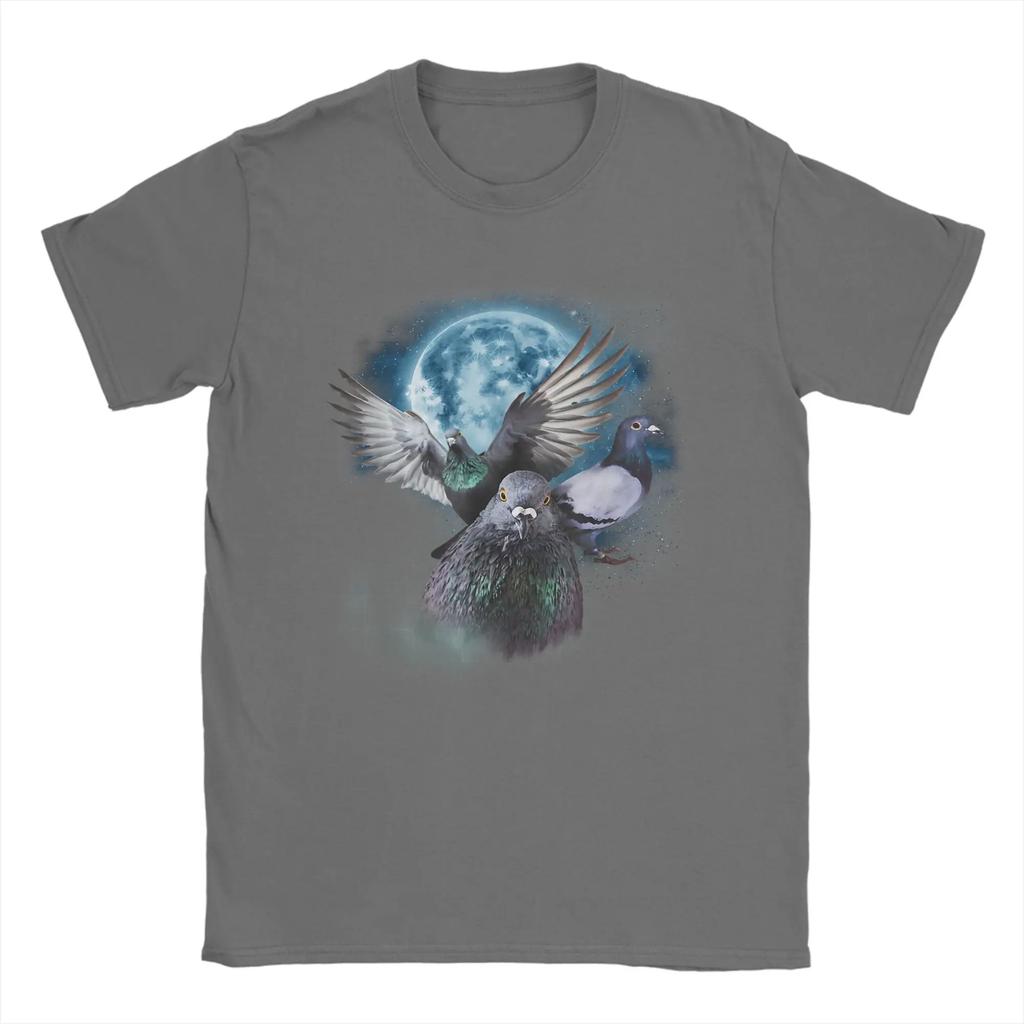 Funny Pigeon Shirt - Funny Pigeons Howling at The Moon Men T Shirt Novelty Tee Shirt Short Sleeve O Neck T-Shirt Tops