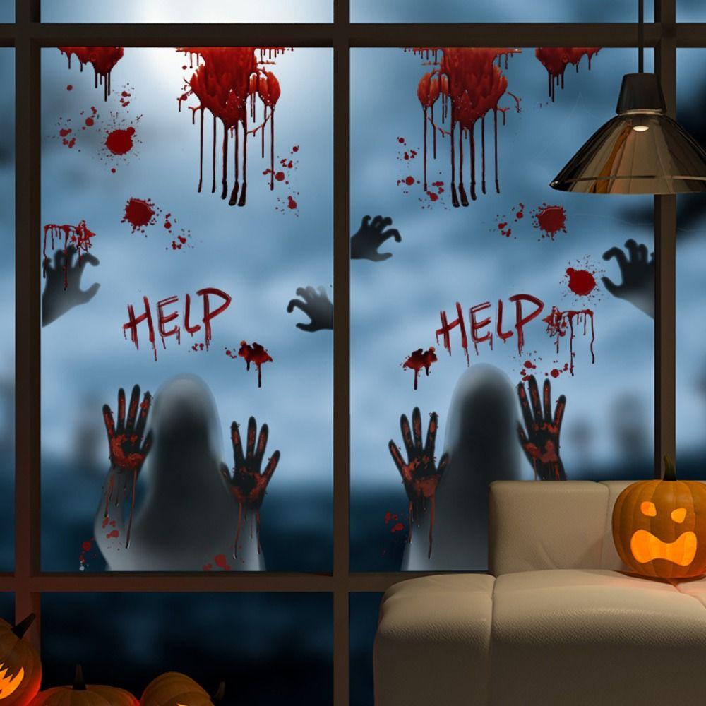 Electrostatic Scary Halloween Sticker Large Size Halloween Bloody Decal Window Ghost Decal Bar