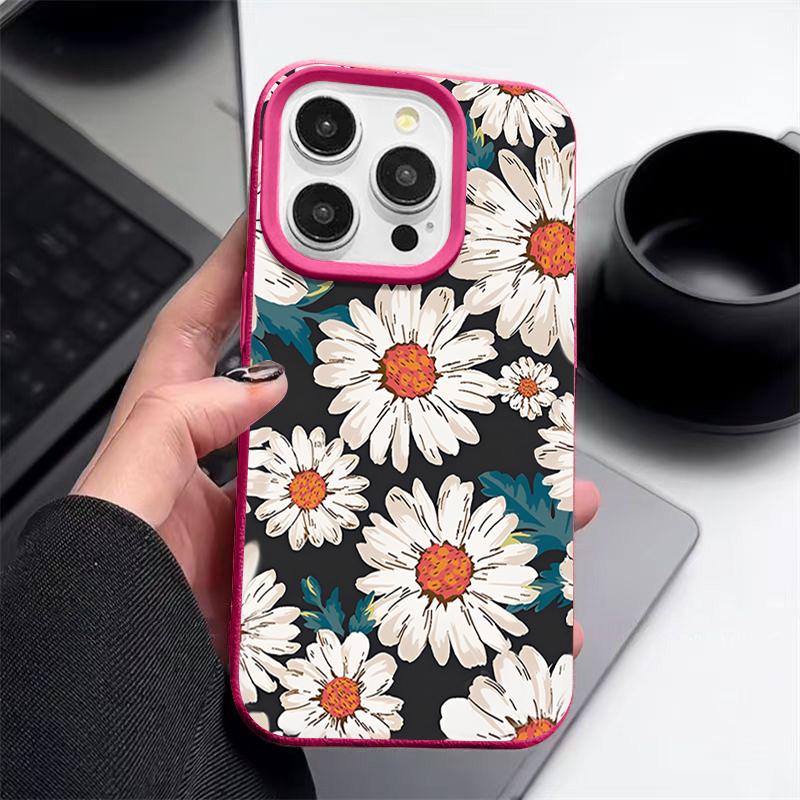 Чехол с белым цветком для iPhone 16 Pro Max 15 14 13 12 11 Противоударный Тонкий Мягкий Силиконовый Чехол-Накладка