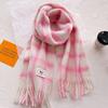 Rainbow Wool Plaid Scarf Women's Winter Imitation Cashmere Red Fringed Wool Shawl Thickened Scarf