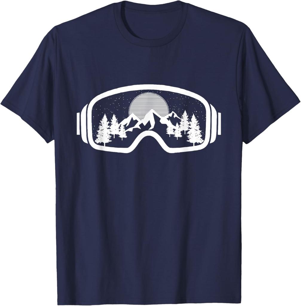 Ski Mountain Night Scene Graphic Tee Breathable Soft Cotton Casual TShirt for Unisex
