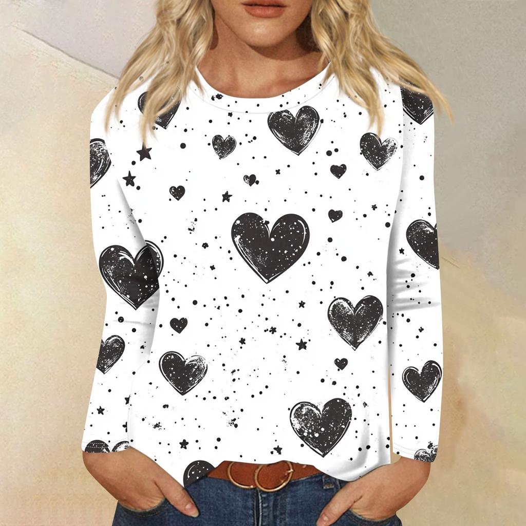 Женская модная повседневная футболка с круглым вырезом и длинным рукавом, топ с принтом «День Святого Валентина и любовь»