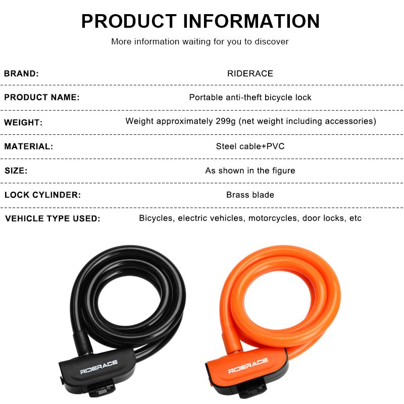 RIDERACE Велосипедный тросовый замок для горного велосипеда Портативный противоугонный кольцевой замок Высокая безопасность для скутера Электрический велосипед Шоссейный велоспорт