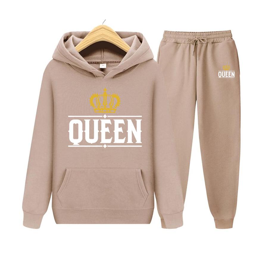 Королева Женский костюм с капюшоном Толстовка с капюшоном Комплект из двух предметов Женская толстовка с капюшоном Осенний мужской комплект с капюшоном + брюки