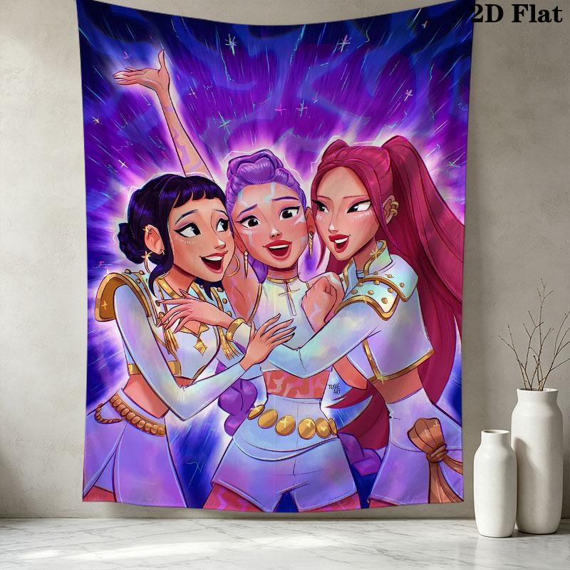 Kpop Demon Hunters Wall Tapestry Aesthetic Wall Hanging Printed Fabric Blanket Decorative Tapestries For Bedroom Living Room Home Decor