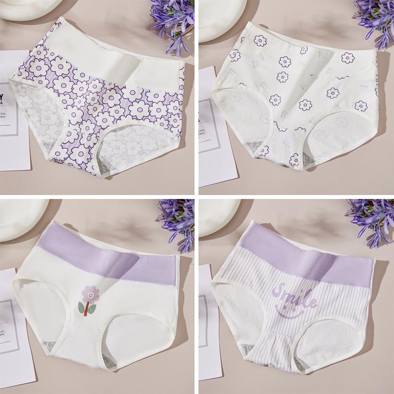 Плюс размер M-5XL Трусики с высокой талией Женское дышащее хлопковое нижнее белье Трусы с принтом Женское нижнее белье