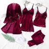 Autumn and Winter Golden Velvet Pajamas Set Female Suspenders Nightdress Sexy Nightgown Four-piece Suit
