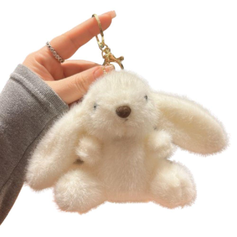 Fluffy Soft Rabbit Plush Pendant Metal Ring Rabbit Plush Key Ring Rabbit Fur Keychains Women Girls