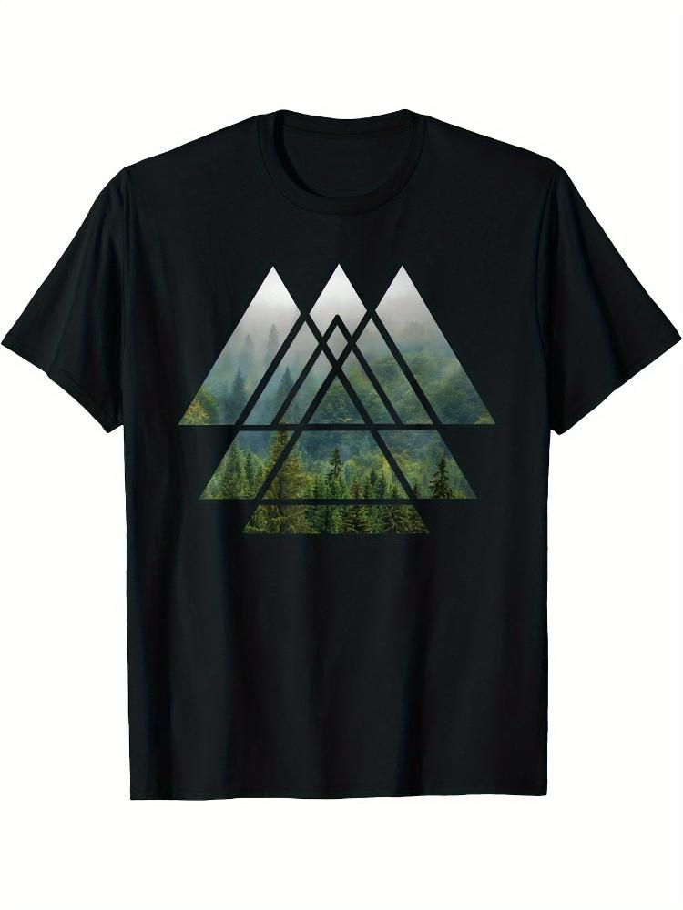 Sacred Geometry Triangles - Misty Forest-100% cotton O-neck short sleeve casual printed Men's
