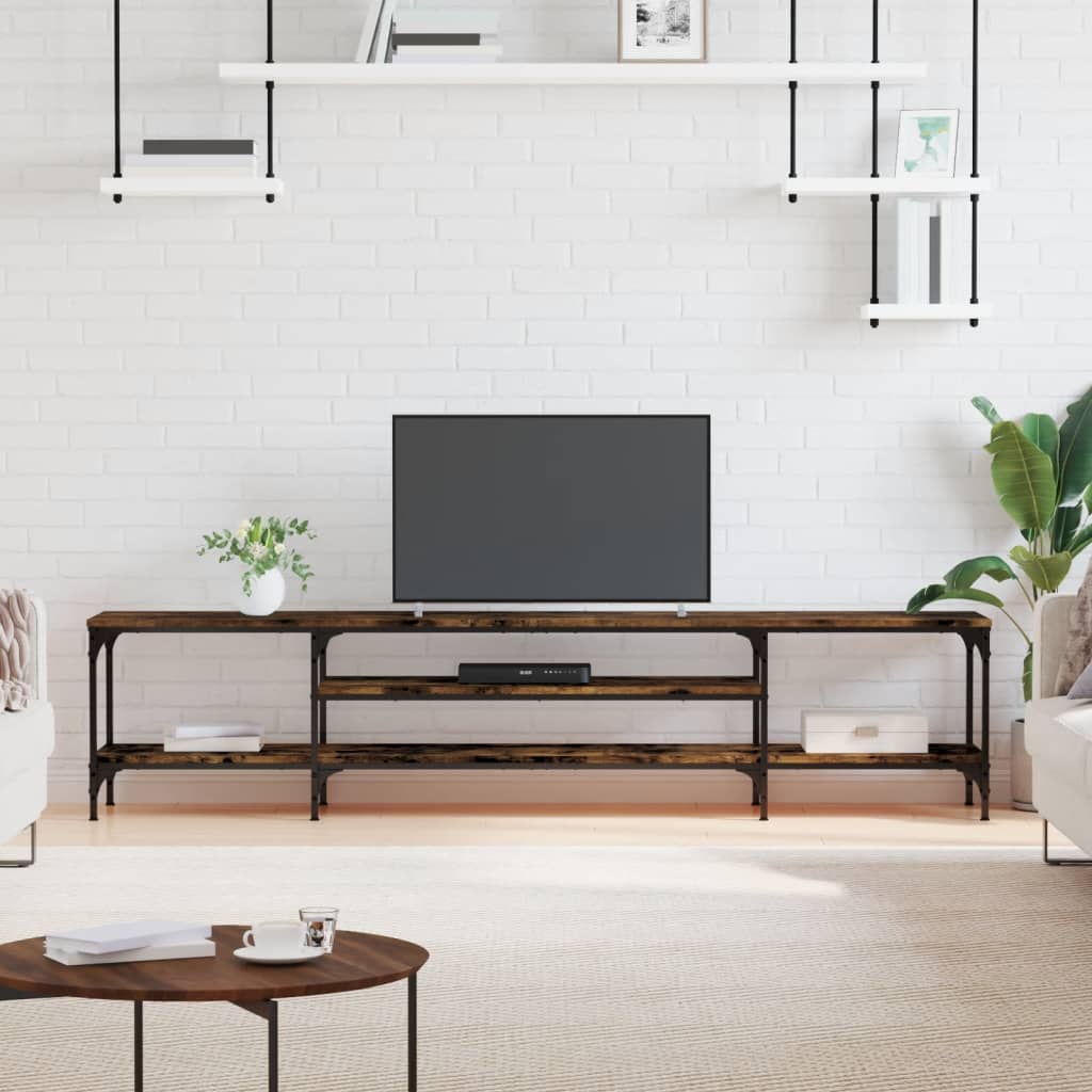 TV Cabinet Smoked Oak 201 x 35 x 45 cm Wood Based Panel & Iron