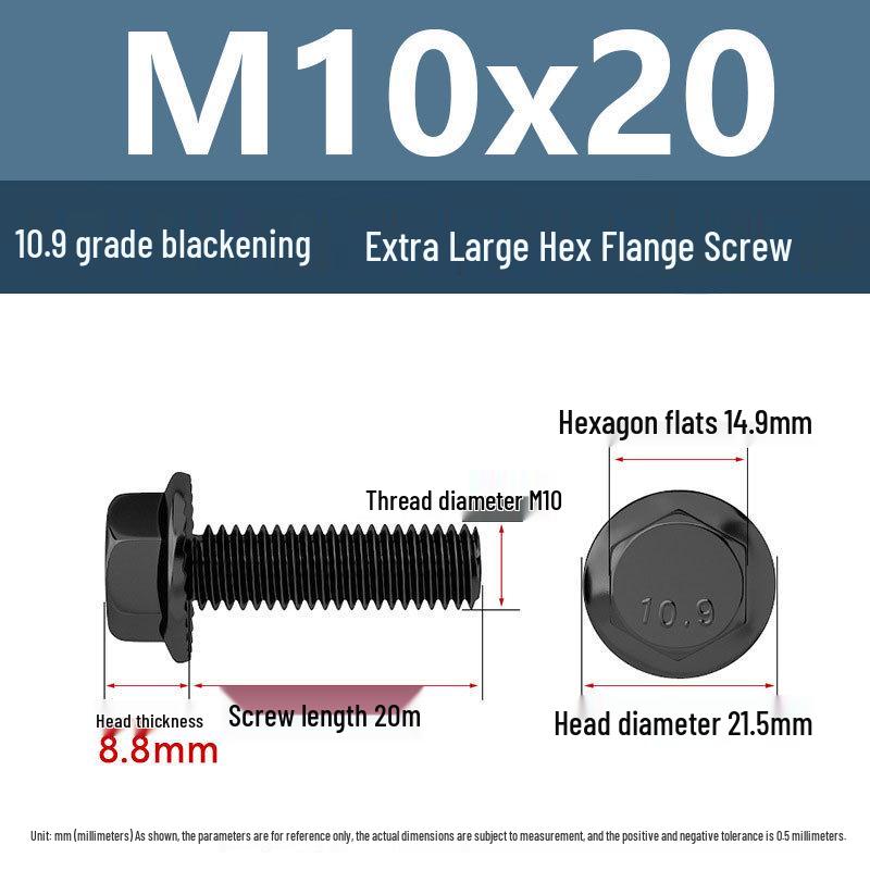 Yigu Grade 10.9 High-Strength Oversized Black Hex Flange Screw with Anti-Slip Washer (M6-M12)