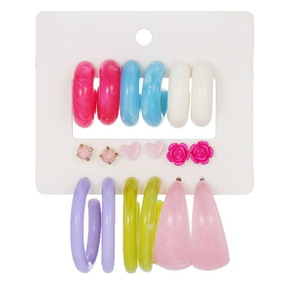 Best-selling C-shaped stud earring set, Korean fashionable acrylic sweet earrings