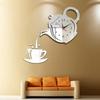 3D Wall Clock Acrylic Mirror Coffee Teapot Wall Clock Sticker Modern Style Frameless Clock Home Office Hotel Decoration