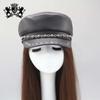 Модная Крутая Черная Кепка-Шляпа с Цепью и Заклепками из Натуральной Овечьей Кожи с Широкими Полями