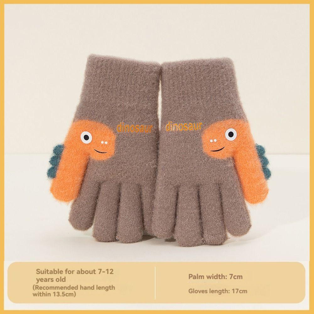 Cartoon Dinosaur Winter Knitted Gloves 7-12 Years Old Kids Gloves  Boys and Girls