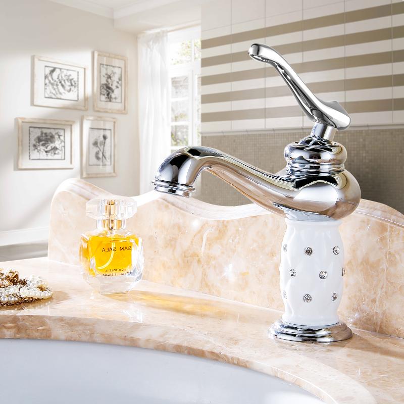 Basin Faucets Brass with Diamond Bathroom Faucet Gold Mixer Tap Single Handle Hot & Cold Washbasin Tap Torneiras Banheiro 7301K