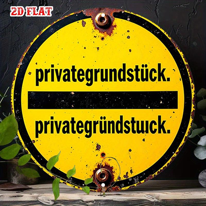 Bold Yellow Round Aluminum Sign x Private Space Metal Sign Weathered Look
