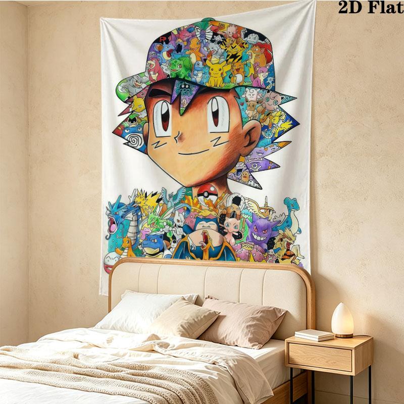 Pokemon Wall Tapestry Aesthetic Wall Hanging Printed Fabric Blanket Decorative Tapestries For Bedroom Living Room Home Decor