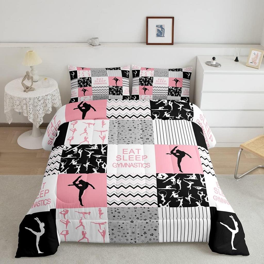 Bedding Set Gymnastics girls pink Black geometric
