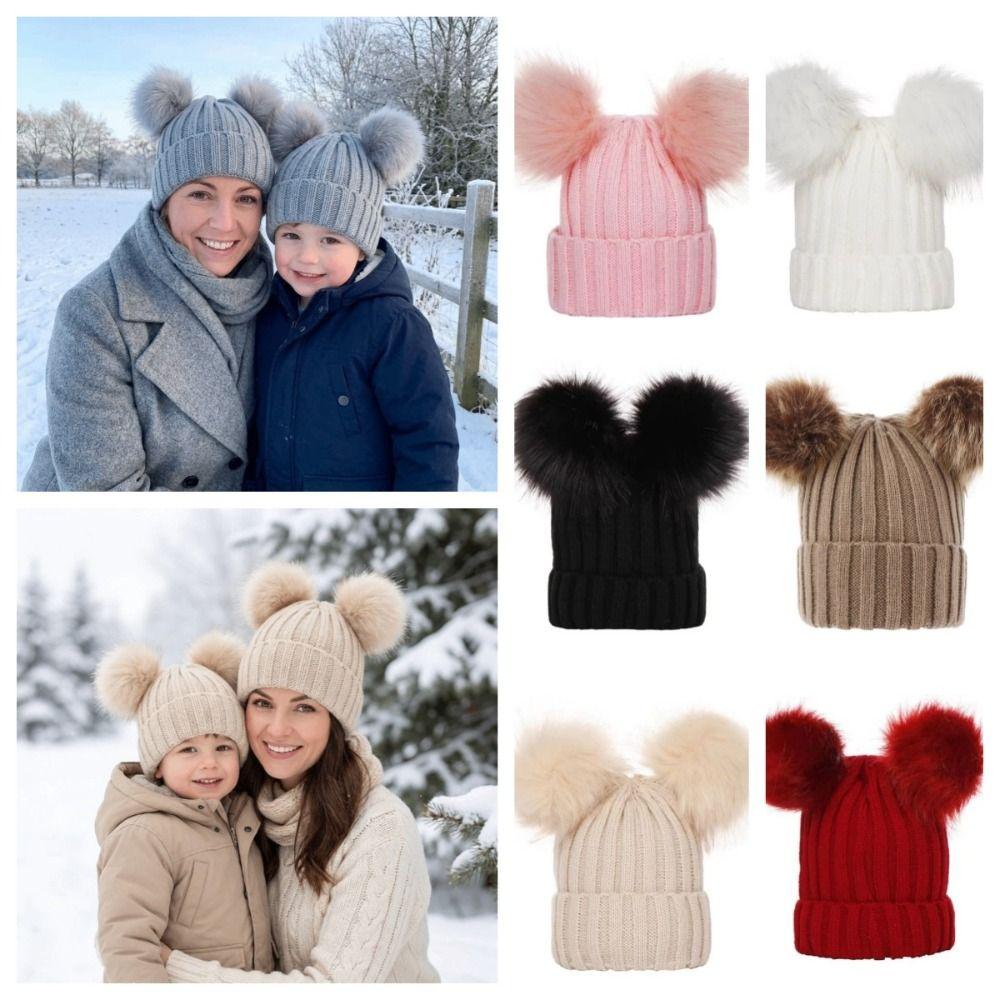 Solid Color Infant Beanie Plush Mother Kids Pullover Cap Cute Baby Knitted Hat  Winter Autumn