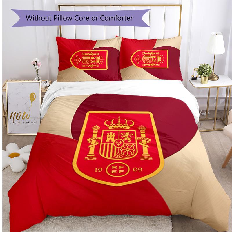 Spain football Printed Bedding 3 Piece Set Cozy Breathable Bed Cover Set as Housewarming Holiday Gift
