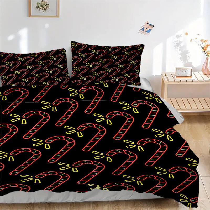 3Pcs Candy Cane Pattern Printed Bedding Set, Breathable And Soft,(Includes 1 Duvet Cover And 2 Pillowcases, Quilt Not Included) yy250815142