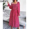 Women's Fashion Spring Autumn Long Sleeve Square Collar Middle Waistline Casual Dresses