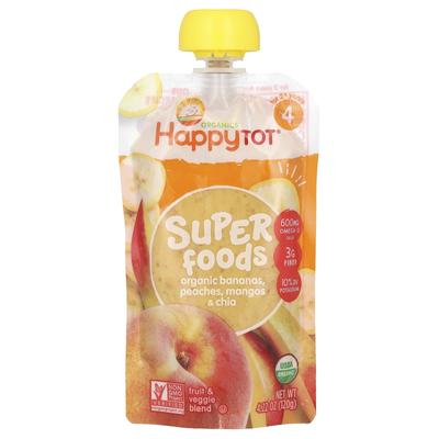 Happy Family Organics Happy Tot, Суперфуд, Шаг 4, Банан, Персик, Манго и Чиа, 4,22 унции (120 г)